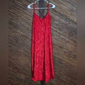 Vintage California Dynasty Rose Red Floral Slip Dress Size Large